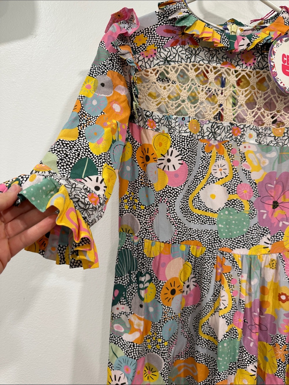 CeliaB Multicolor Floral Crochet-Trim Midi Dress with Ruffle Accents - Picture 3 of 14